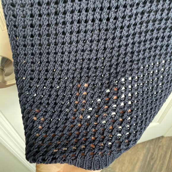 NWT Theory Women's Navy Blue Crochet Cotton Textured Knit Midi Pencil Skirt Sz L - Picture 8 of 16